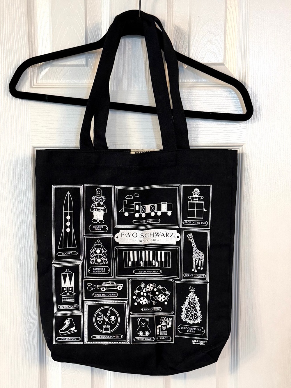 FAO Schwarz MapTote Black Canvas Toy Store Tote Bag 12x15 Unused